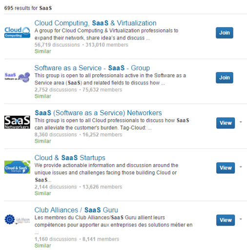 Это всего лишь несколько сотен связанных с SaaS групп, которые существуют в LinkedIn: